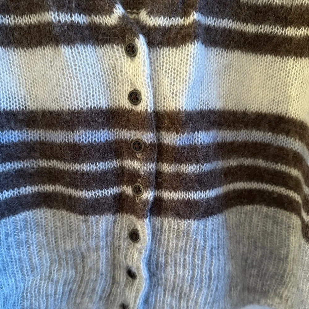 Striped V-Neck Button-Up Sweater - Picture 3 of 9
